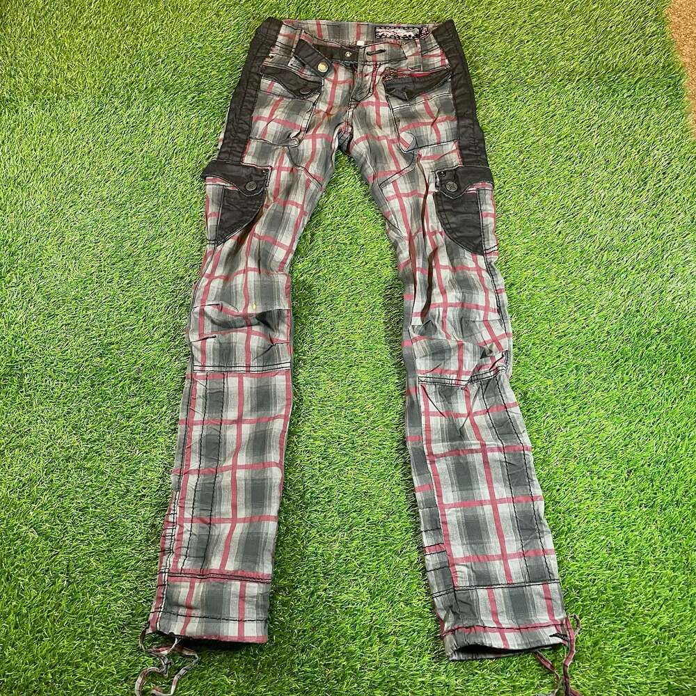 Thriller Freaks Red and Grey Tartan Plaid Punk Cargo Pants